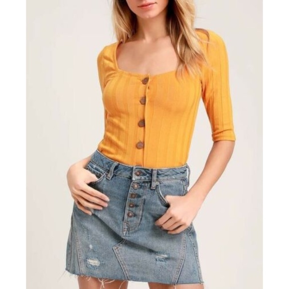 NWT New Free People Gold Yellow Central Park Ribbed Cardigan Top Size XS - Picture 2 of 2